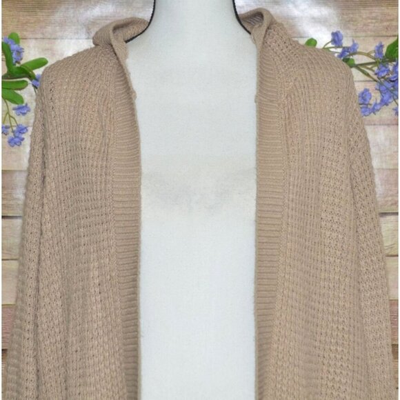 Soho Apparel Light Brown Open Front Hoodie Crochet Cardigan Sweater Size 2XL - Picture 4 of 15